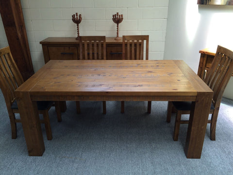 Woodgate 9PCS Dining Suite Rough Sawn & Rustic Solid Pine Wood - 2.1M Table with 8 x Chairs