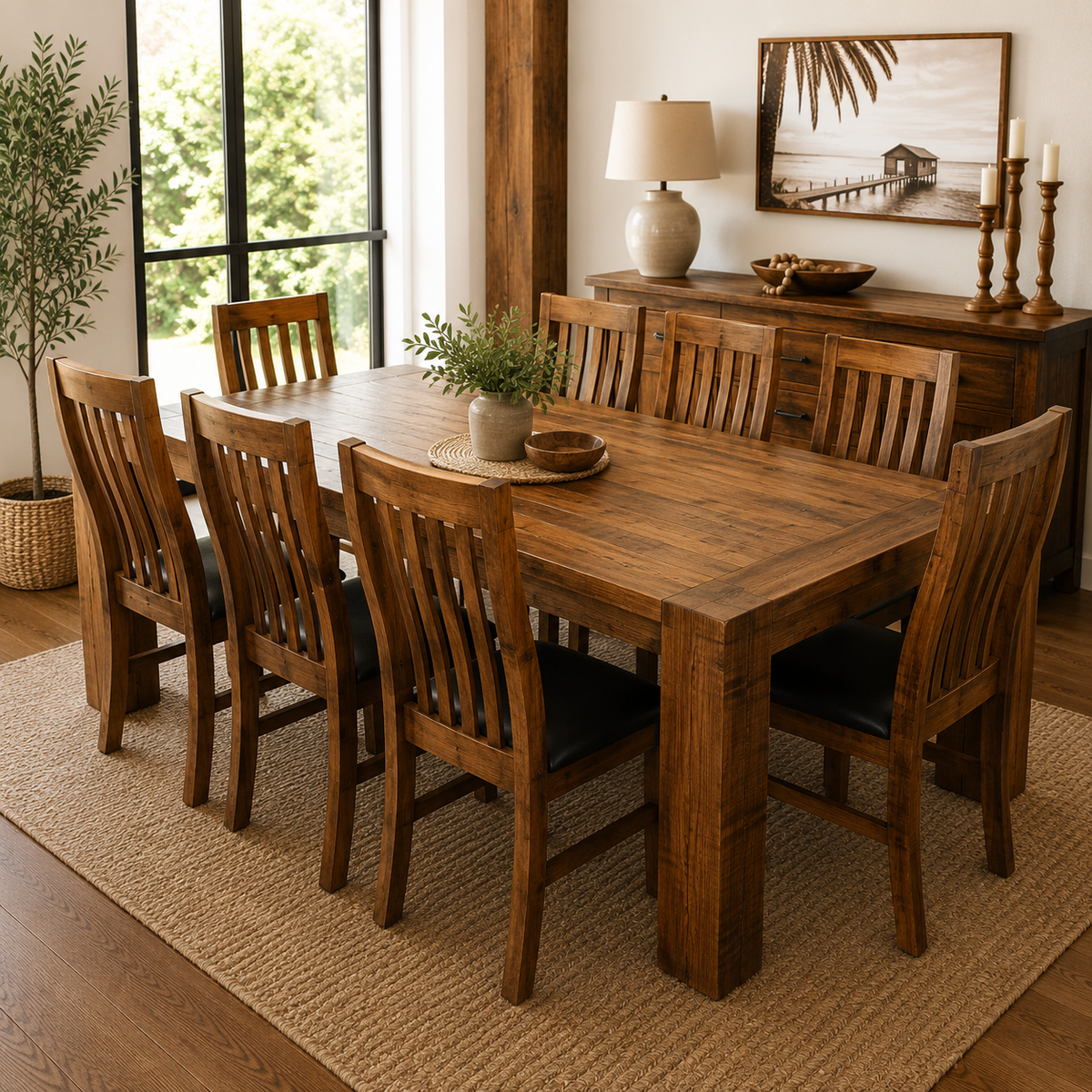 Woodgate Rustic Solid Pine Wood Dining Suite