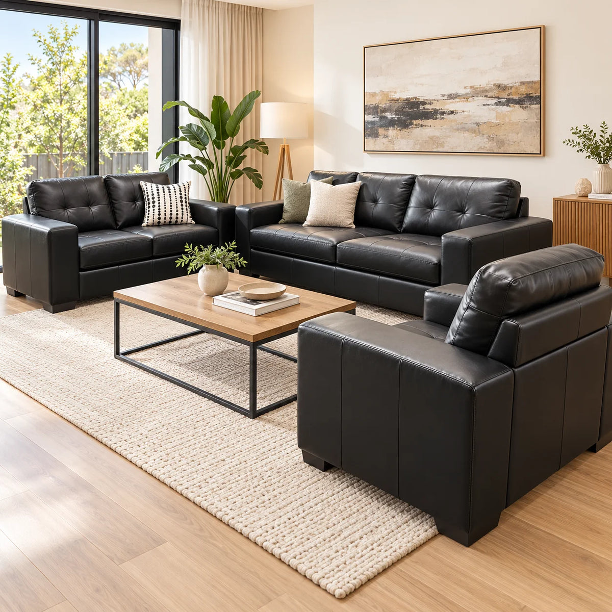 Aidan Air Leather Lounge Suite – Black