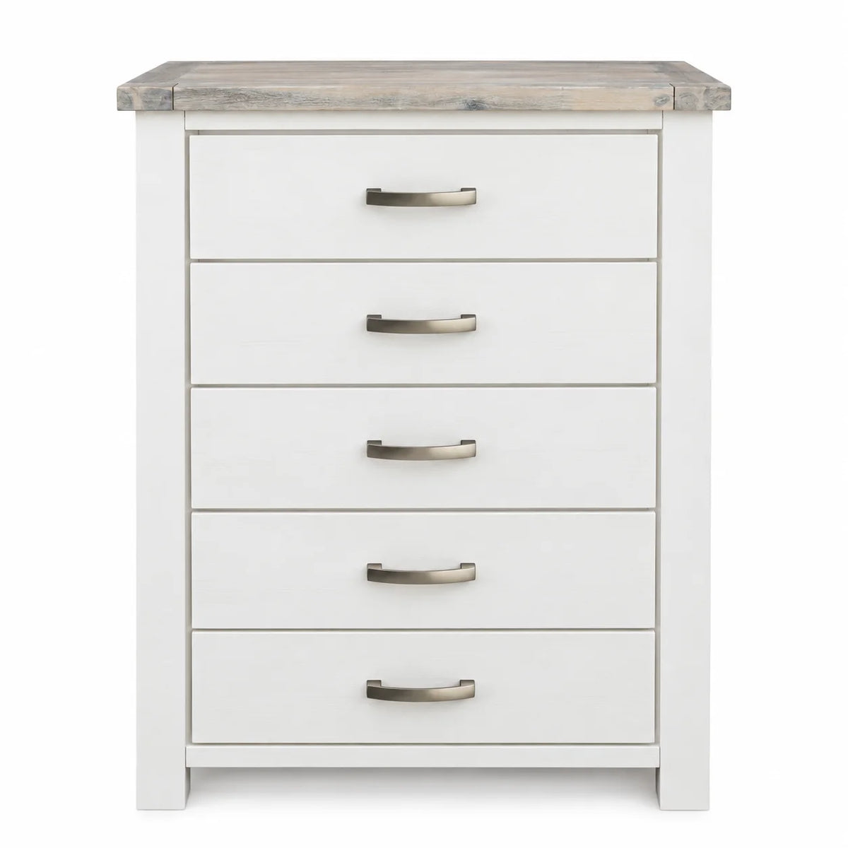 Ashland 5 Drawer Solid Wood Slim Tallboy – White Wash Coastal