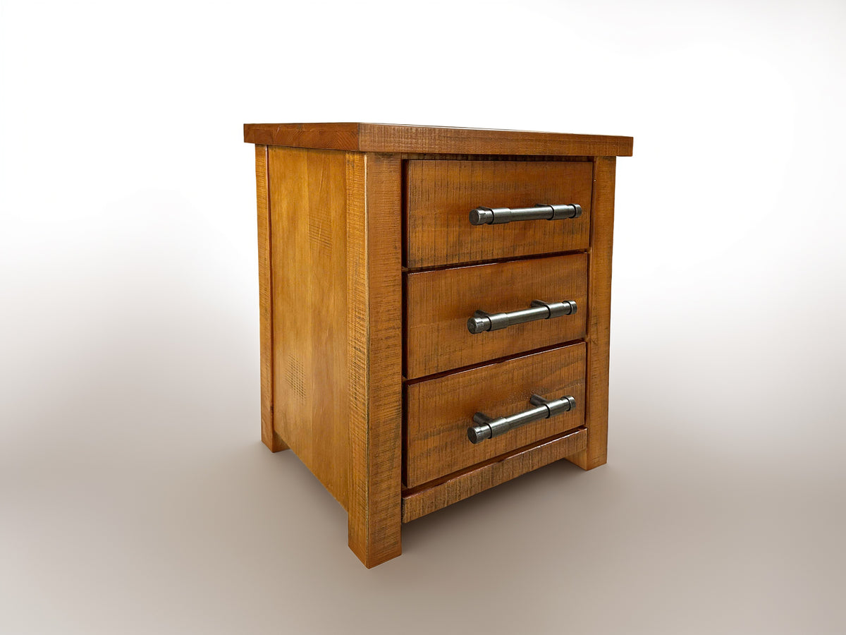 Woodgate Rustic Solid Wood 3 Drawer Bedside Table
