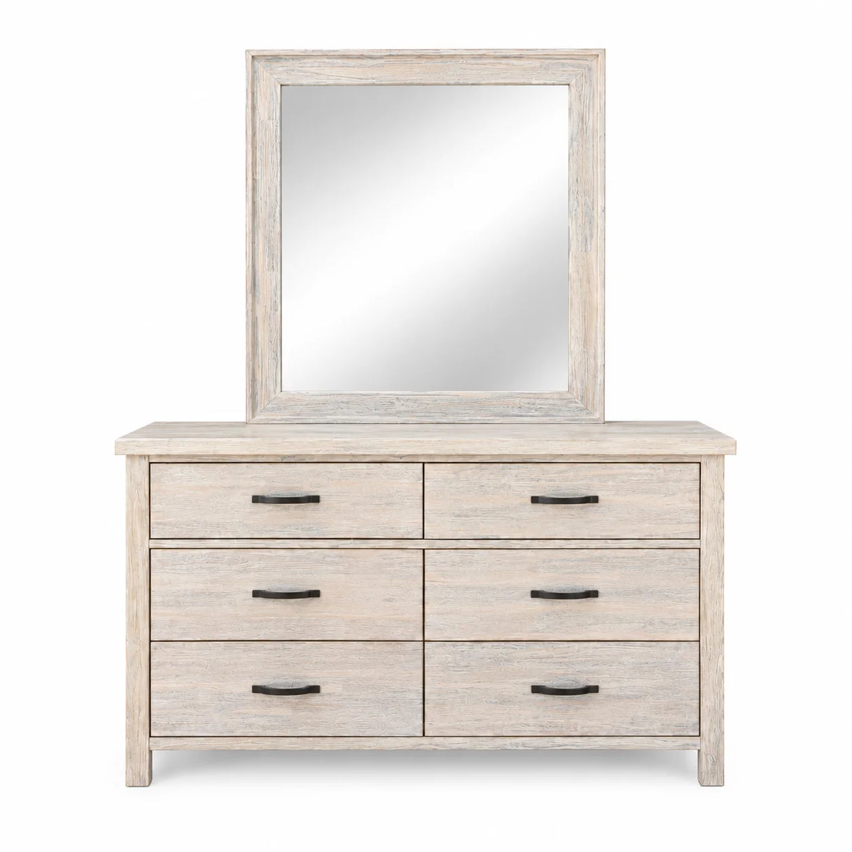 Brighton Solid Acacia Wood King Bedroom Suite – White Wash Rustic Finish