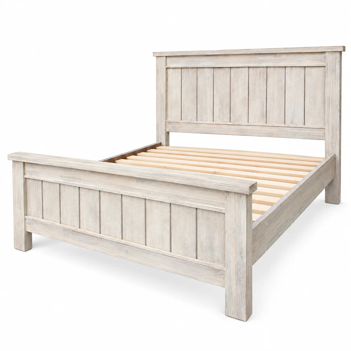 Brighton Solid Acacia Wood King Bedroom Suite – White Wash Rustic Finish