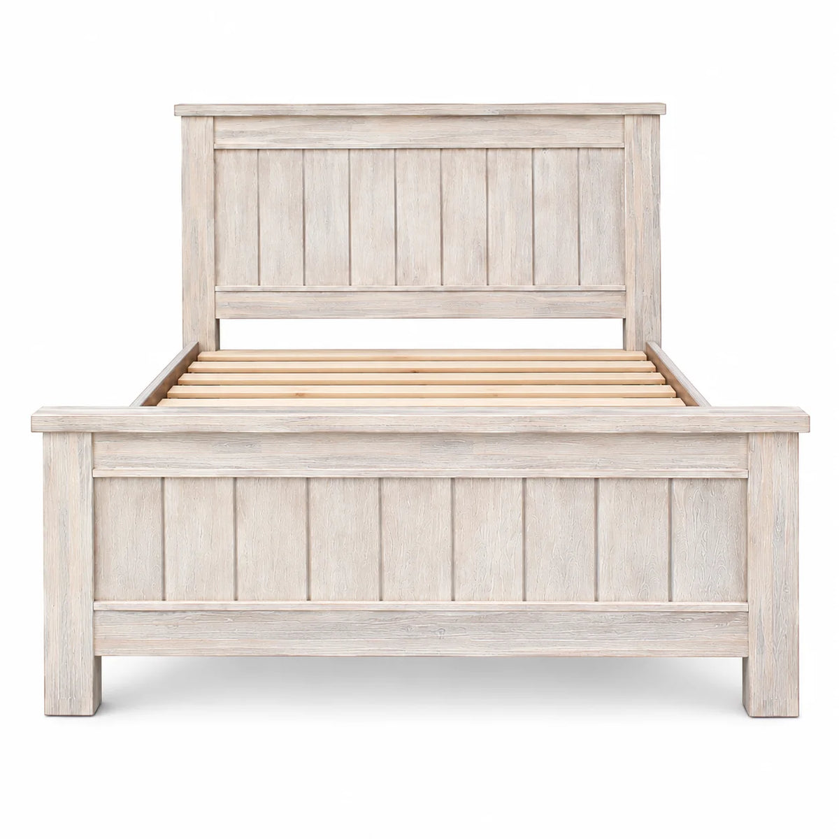 Brighton Solid Wood Bed Frame – White Wash Rustic Finish