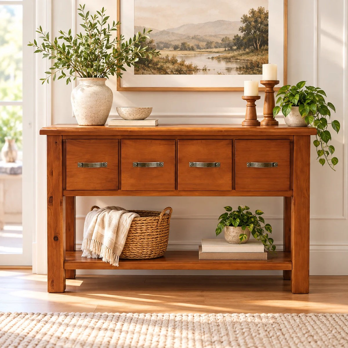 Fergus Solid Wood Hall Table with 4 Drawers