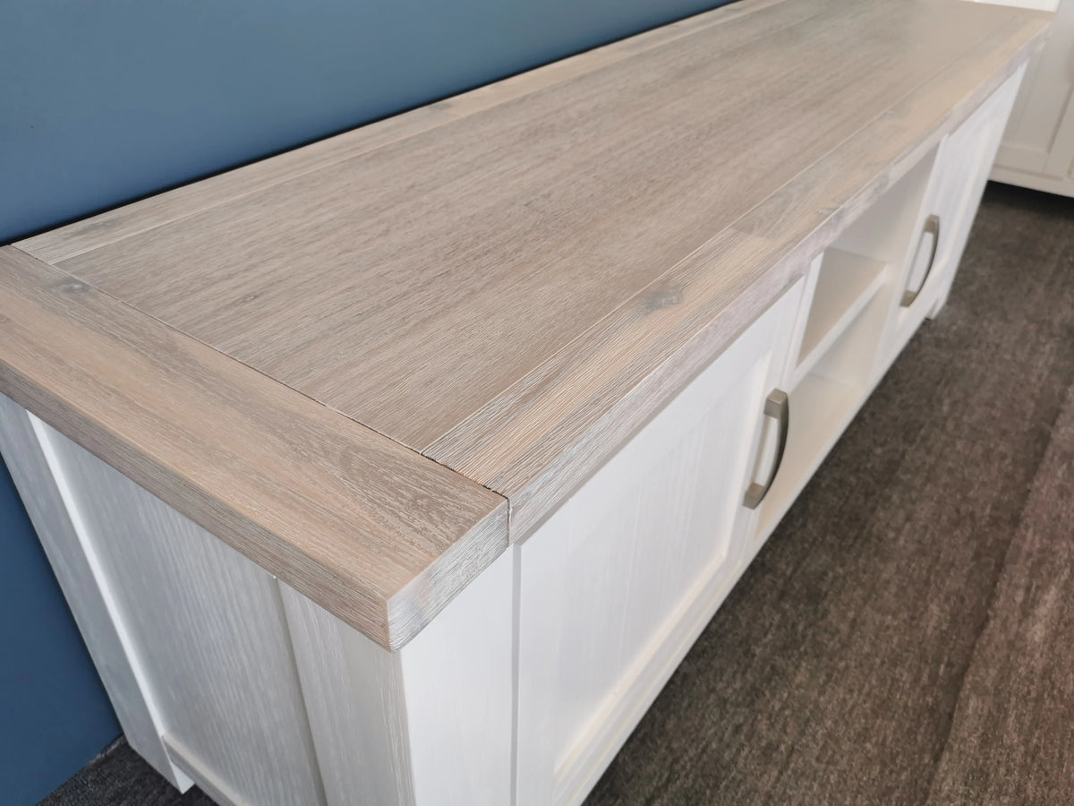 Ashland Solid Pine 1600mm TV Unit – White Wash Coastal Style