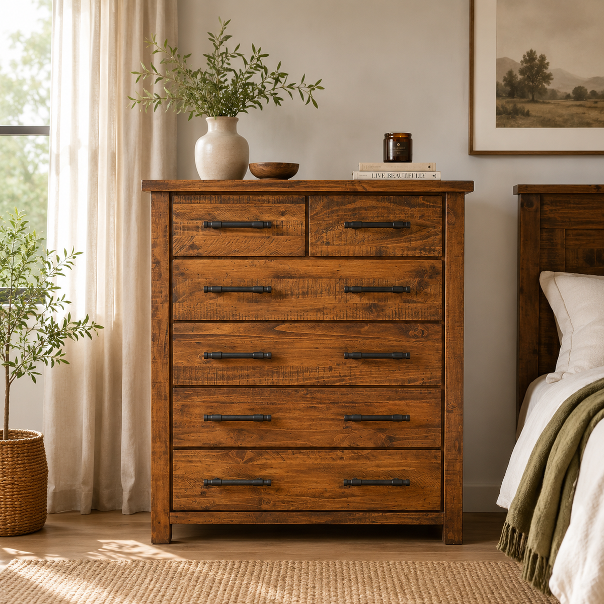 Woodgate Rustic Solid Wood 6 Drawer Tallboy