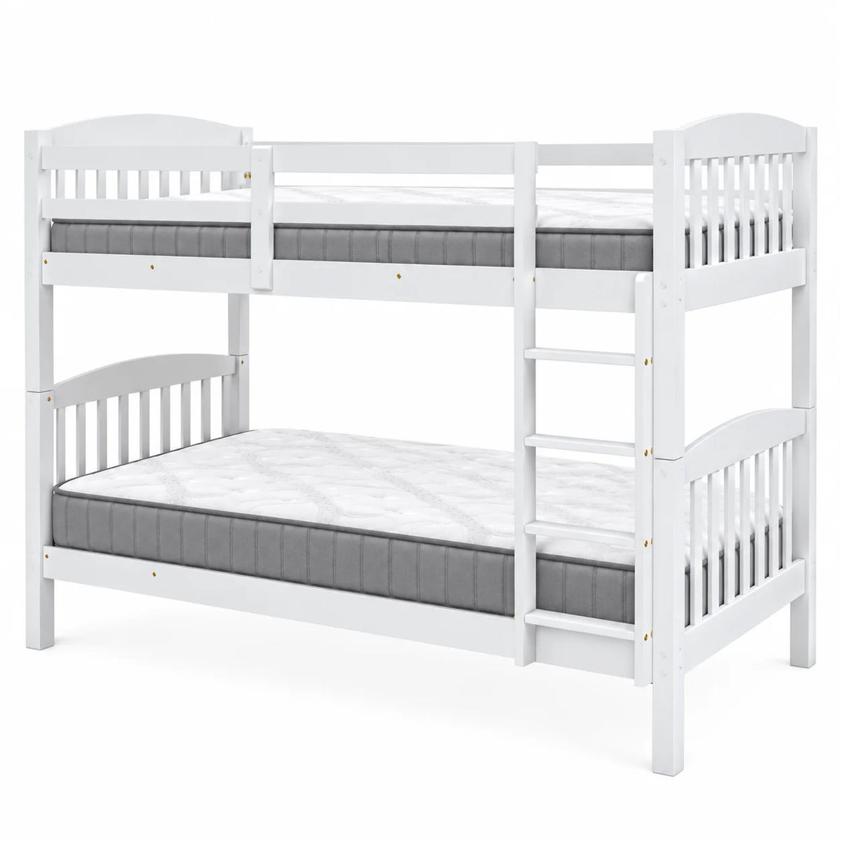 Lily White Wooden Single over Single Bunk Bed with Mattresses