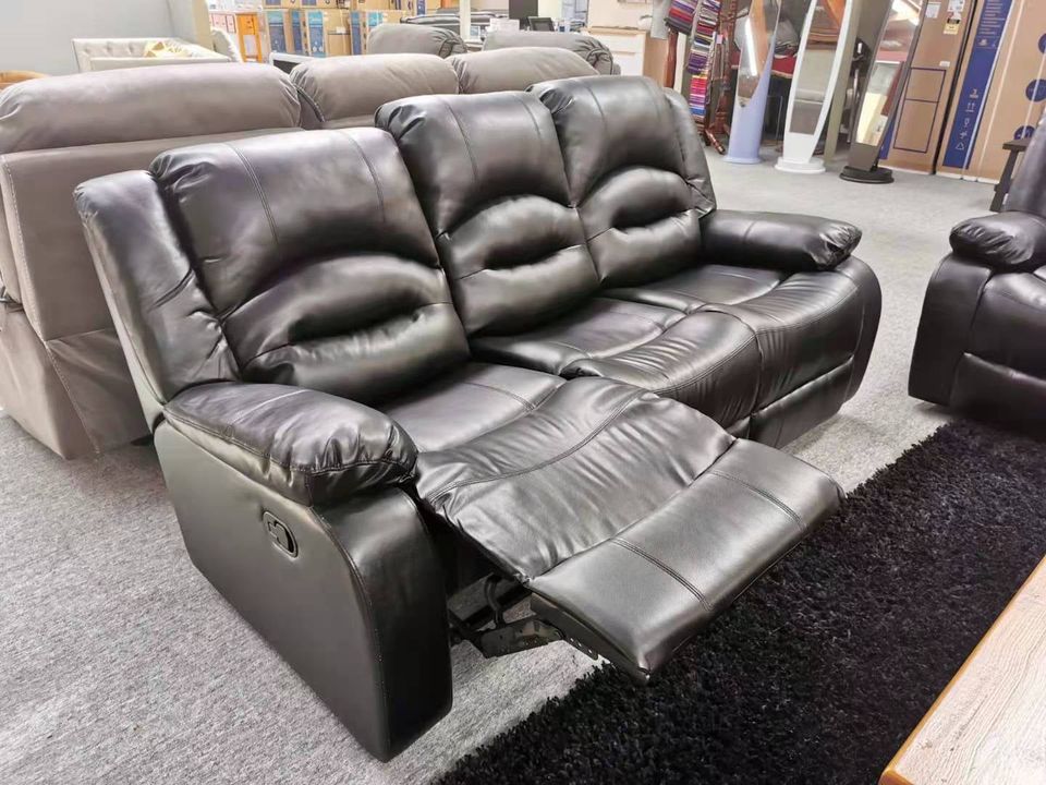 Lara Black Recliner Sofa with Fold-Down Cup Holder Console from