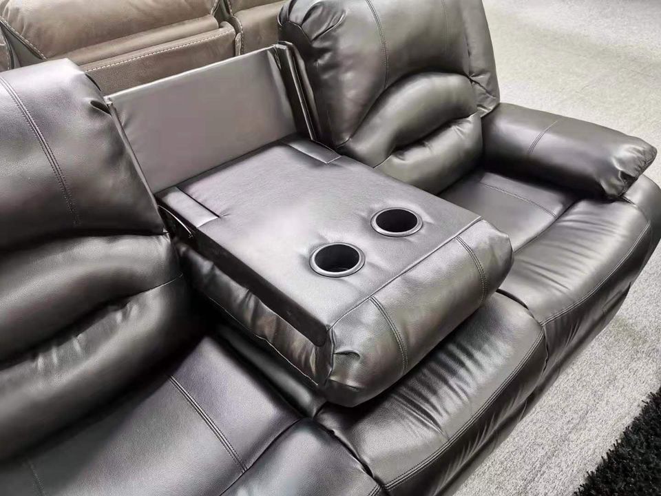 Lara Black Recliner Sofa with Fold-Down Cup Holder Console from