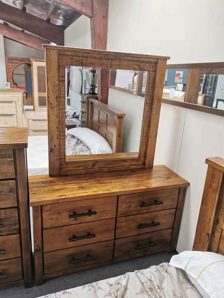 Woodgate Dressing Table With Mirror Solid Pine Wood Rough Sawn & Rustic Finish
