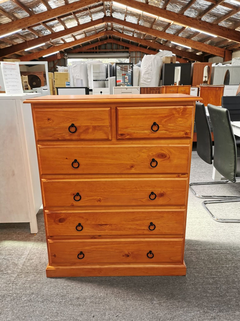 Troy Tallboy 6 Drawer Solid Pine Wood