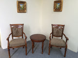 Victorian Occasional Tea Table Set Oak 1 Round Table and 2 Arm Chairs