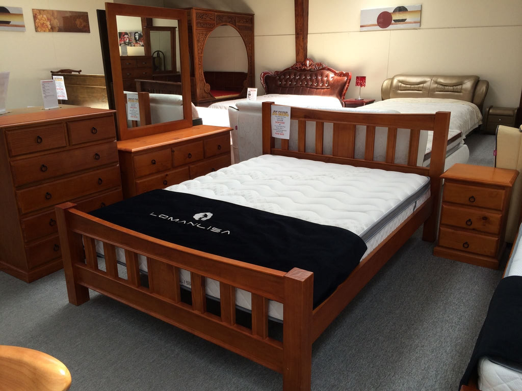 Troy 5PCS Queen Size Bedroom Suite Warm Honey Solid Pine Wood