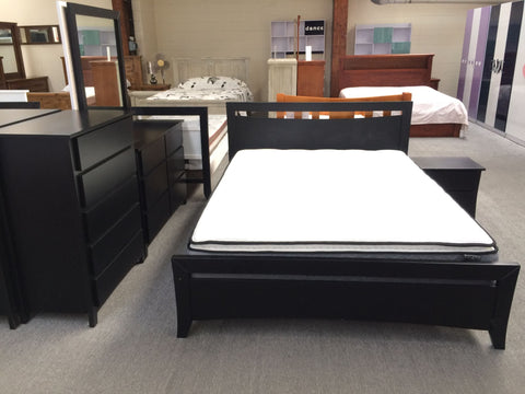 Perry Black Bed Solid Pine Wood Bed in Single/ King Single/ Double/ Queen from