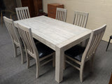 Gloria 7PCS Dining Suite Rustic and White Washed - 1.8m Table with 6 x Chairs