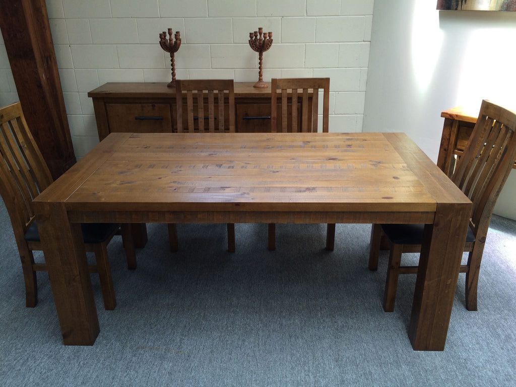 Woodgate 9PCS Dining Suite Rough Sawn & Rustic Solid Pine Wood - 2.1M ...