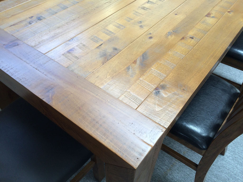 Woodgate 9PCS Dining Suite Rough Sawn & Rustic Solid Pine Wood - 2.1M ...