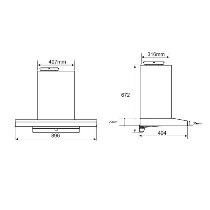 Midea 90cm T-Shape Rangehood - Steam Wash E88 - 3 Years Warranty