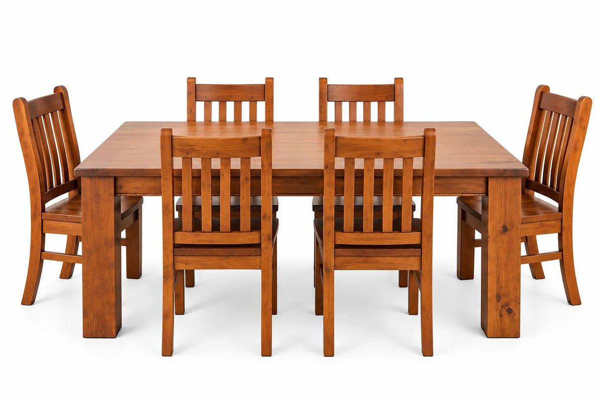 Fergus Solid Pine Dining Suite - 1.5m Table with 6 Chairs