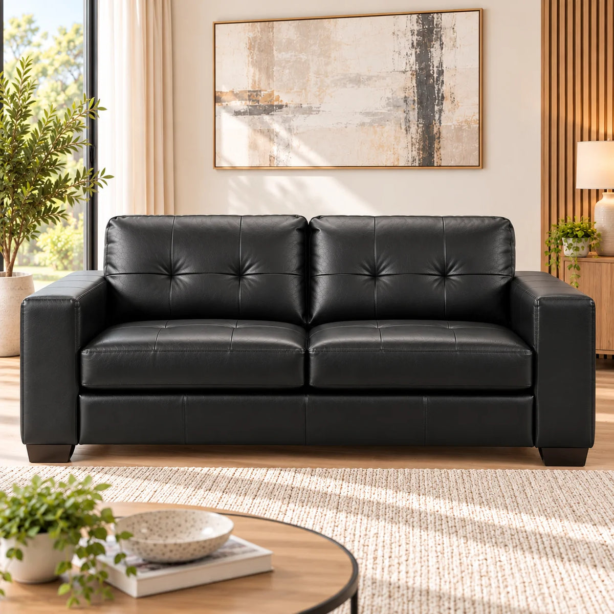 Aidan Air Leather 2 Seater Sofa – Black