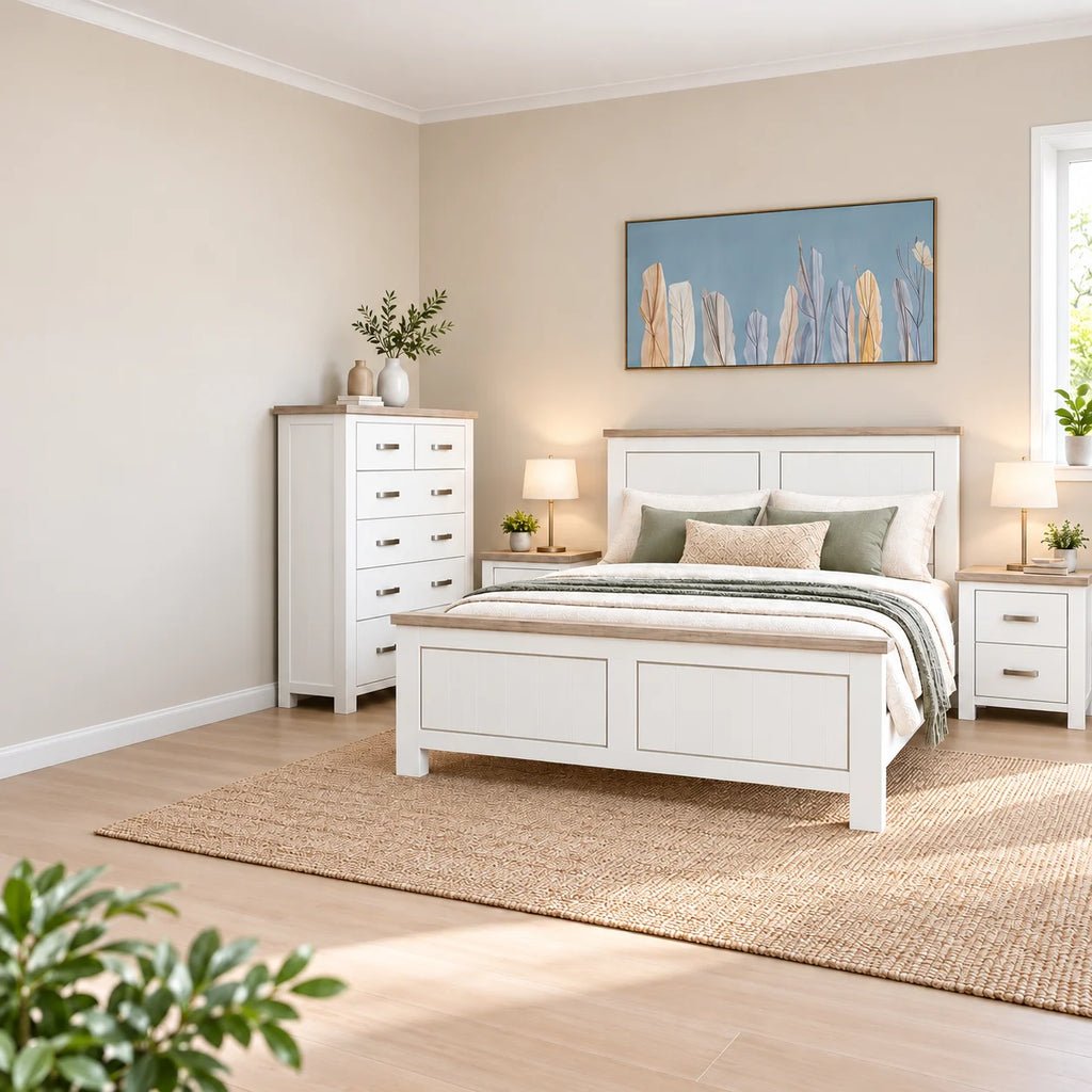 Ashland Solid Wood White Wash Coastal King Bedroom Suite