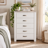 Ashland 5 Drawer Solid Wood Slim Tallboy – White Wash Coastal