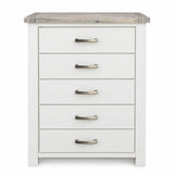 Ashland 5 Drawer Solid Wood Slim Tallboy – White Wash Coastal
