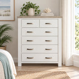 Ashland Solid Pine 6 Drawer Tallboy – White Wash Coastal Style