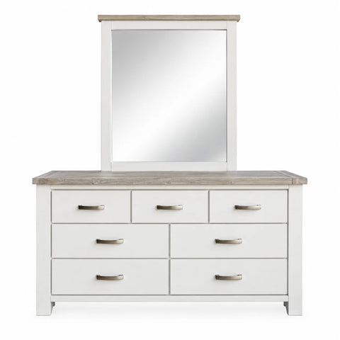 Ashland Solid Pine Dressing Table with Mirror – White Wash Coastal Style