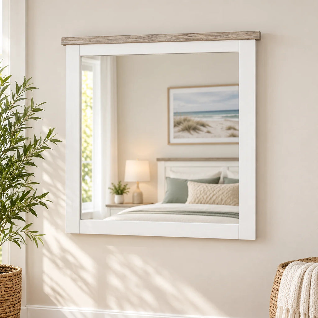 Ashland Mirror with White Wash Wooden Frame