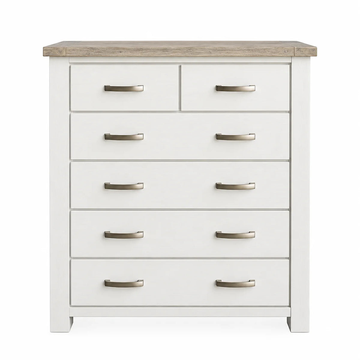 Ashland Solid Pine 6 Drawer Tallboy – White Wash Coastal Style