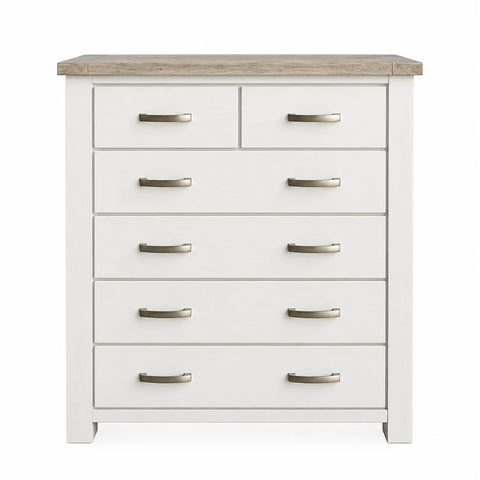 Ashland Solid Pine 6 Drawer Tallboy – White Wash Coastal Style