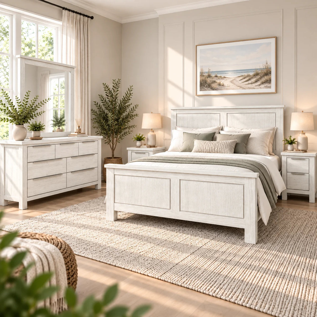 Aspen Solid Wood White Wash Queen Bedroom Suite