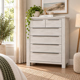 Aspen Solid Wood White Wash 6 Drawers Tallboy