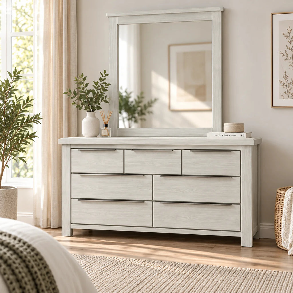 Aspen Solid Wooden White Wash Dressing Table with Mirror