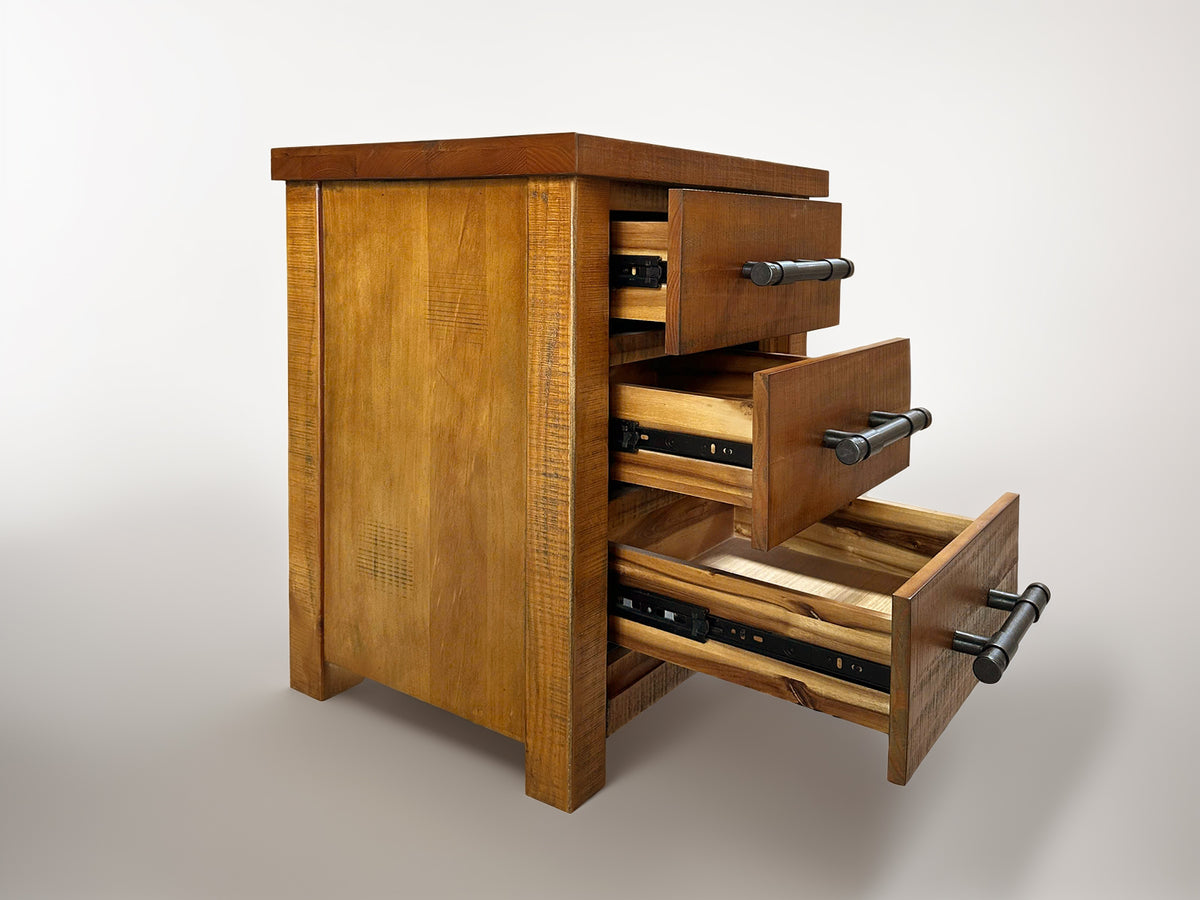 Woodgate Rustic Solid Wood 3 Drawer Bedside Table