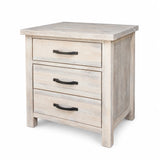 Brighton Solid Acacia 3 Drawer Bedside Table – White Wash Rustic Finish