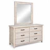 Brighton Solid Acacia 6 Drawer Dressing Table with Mirror – White Wash Rustic Finish