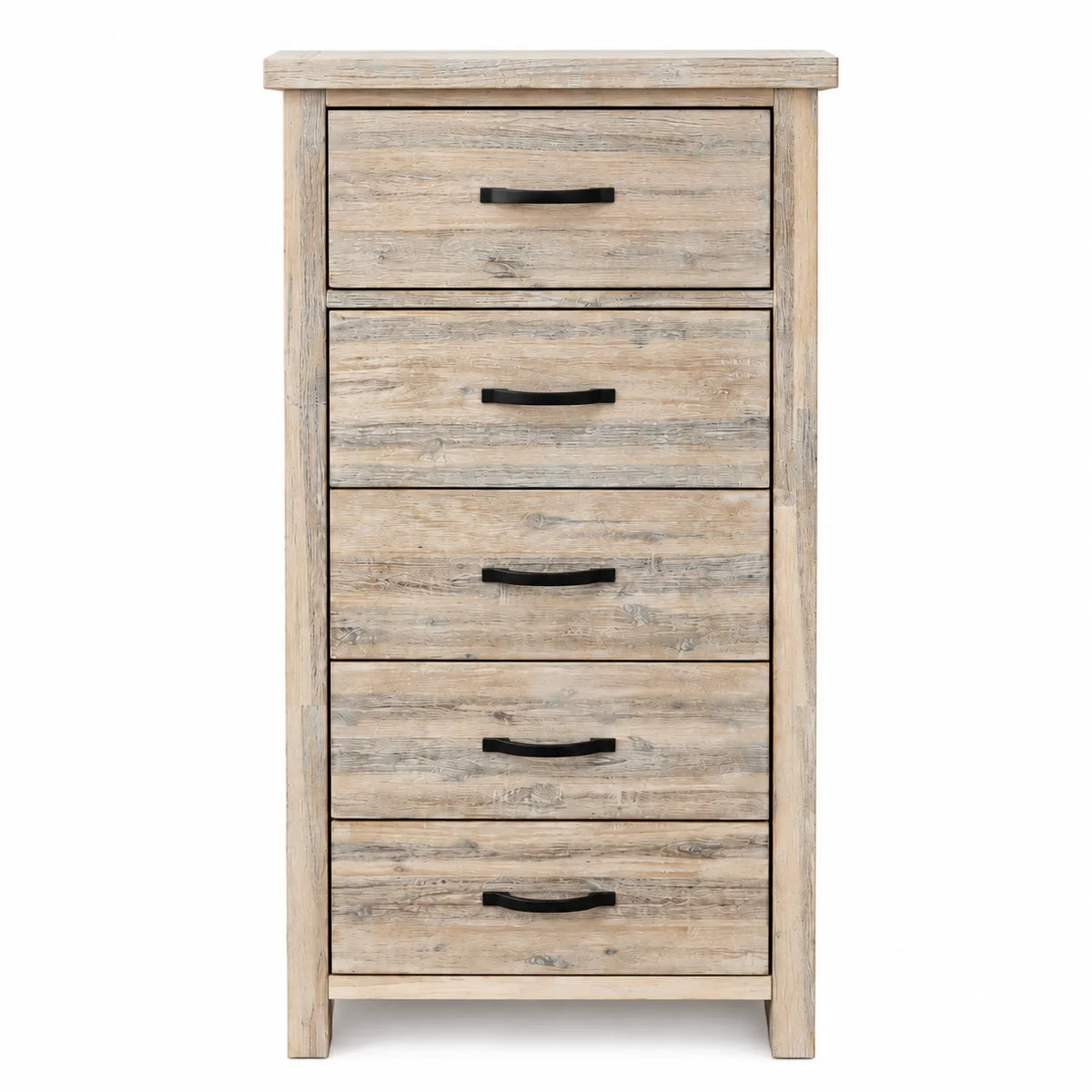 Brighton Solid Acacia 5 Drawer Slimboy – White Wash & Rustic Finish