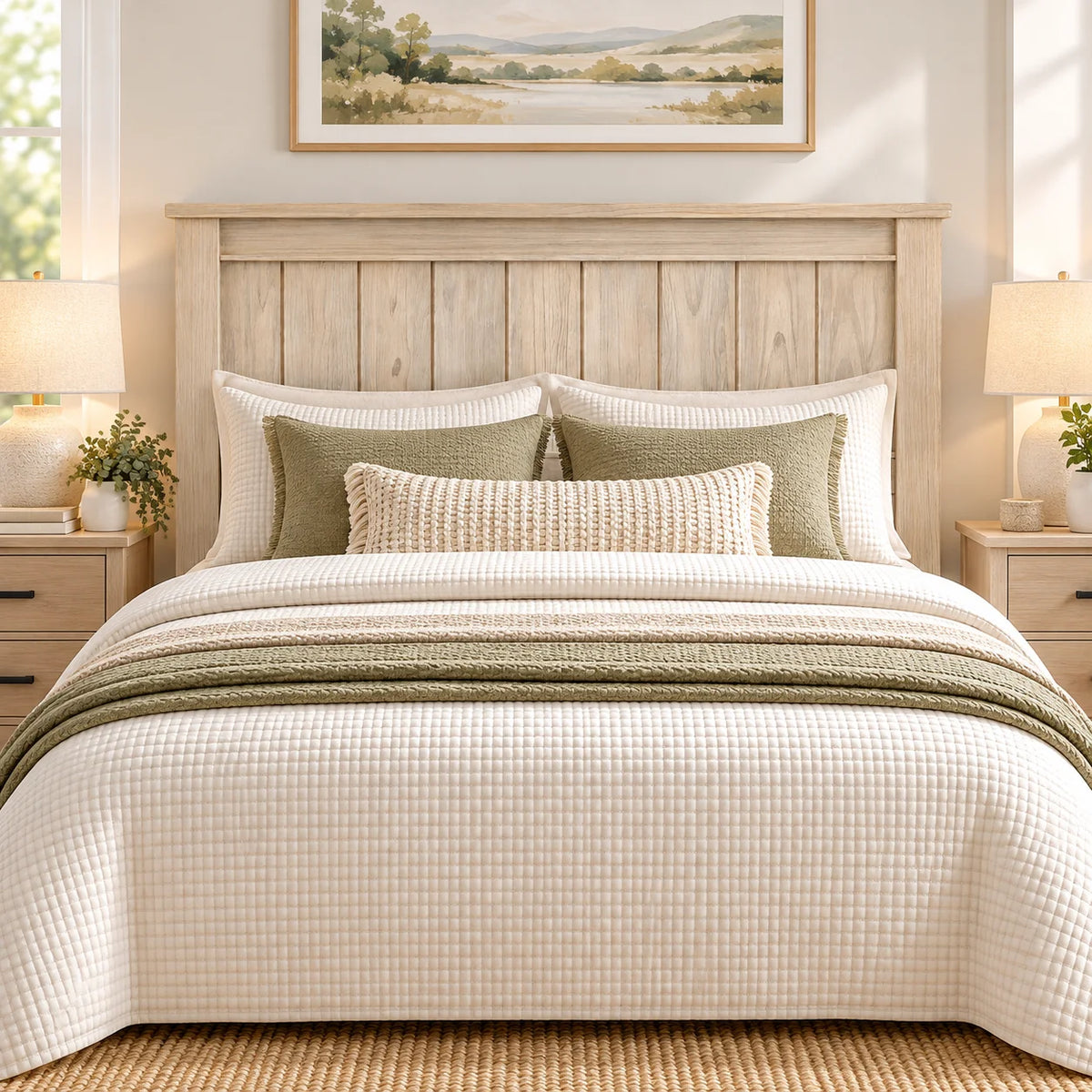 Brighton Solid Wood Queen Headboard - White Wash Rustic Finish