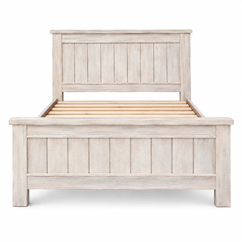 Brighton Solid Wood Bed Frame – White Wash Rustic Finish