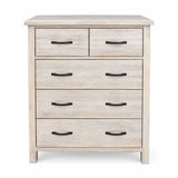 Brighton Solid Acacia 5 Drawer Tallboy – White Wash Rustic Finish