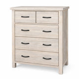 Brighton Solid Acacia 5 Drawer Tallboy – White Wash Rustic Finish