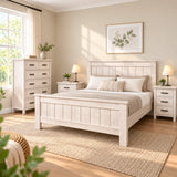 Brighton Solid Acacia Wood Queen Bedroom Suite – White Wash Rustic Finish