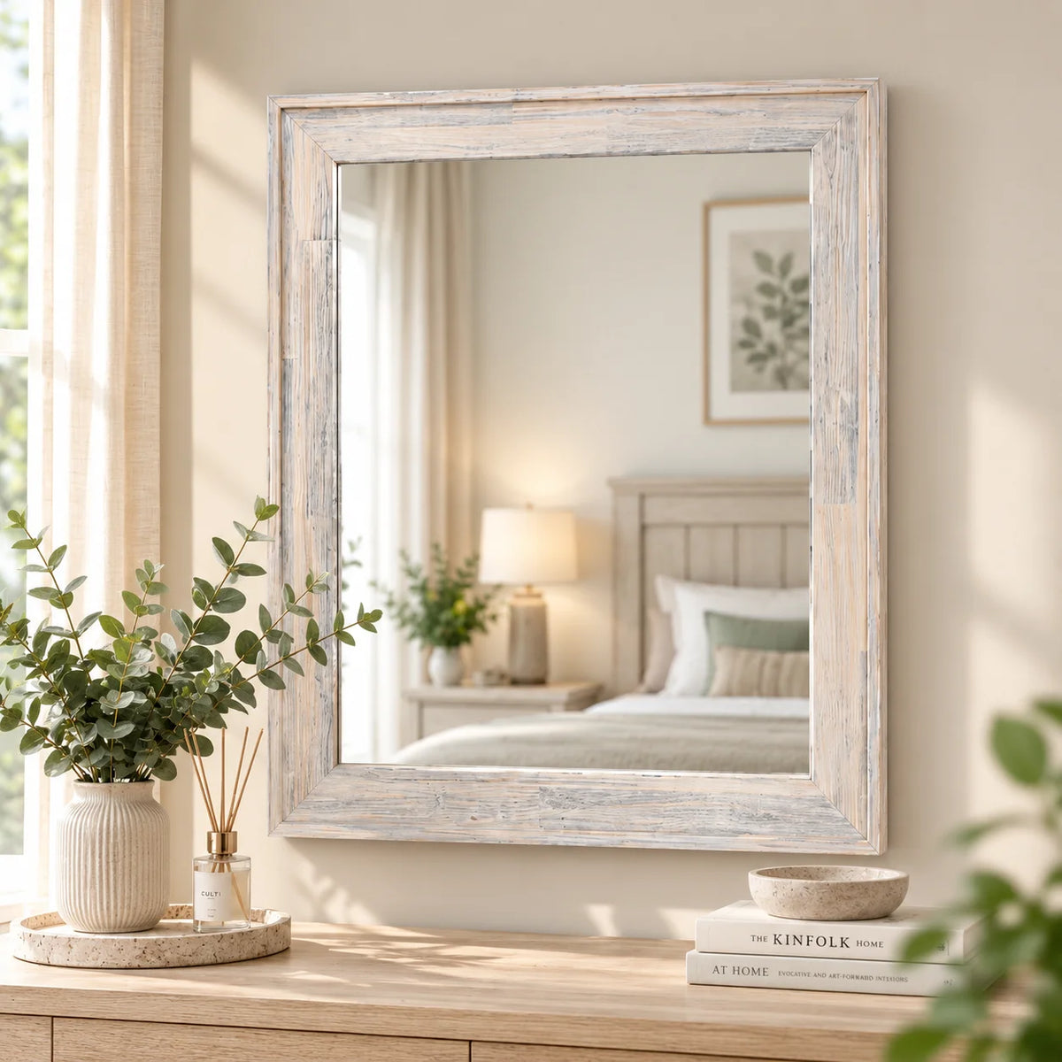 Brighton Mirror with White Wash Rustic Solid Acacia Frame