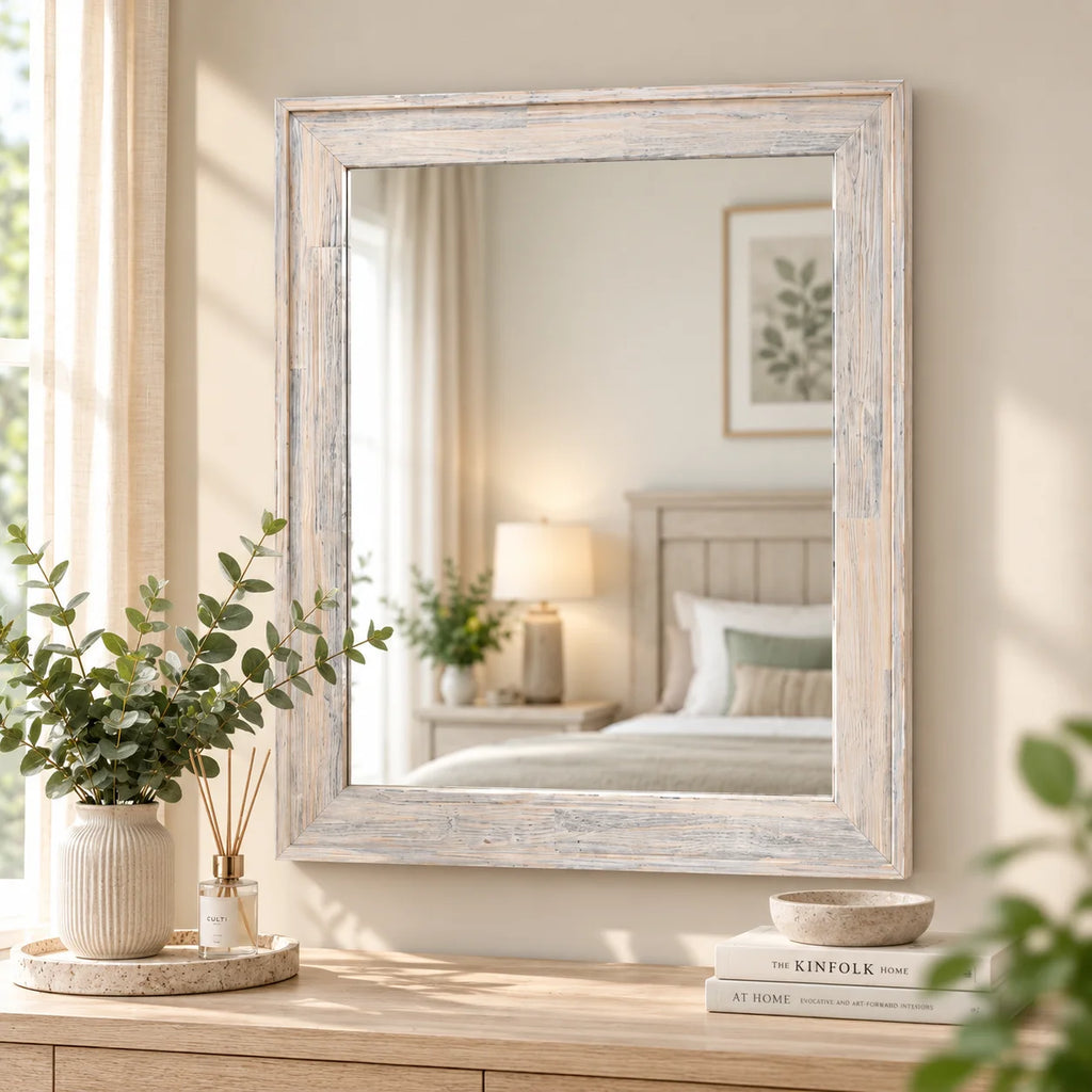 Brighton Mirror with White Wash Rustic Solid Acacia Frame