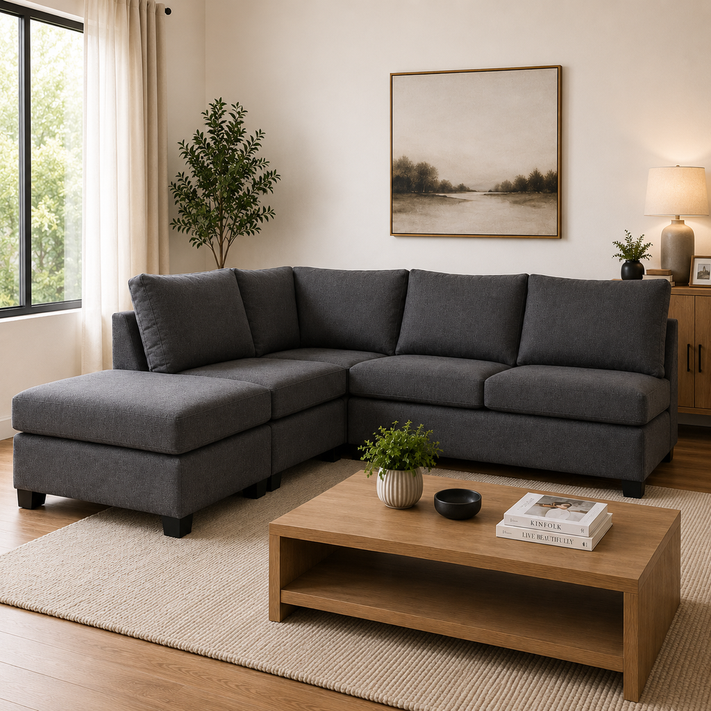 NZ Made 4 Piece Modular Lounge Suite - Dallas Aston Graphite