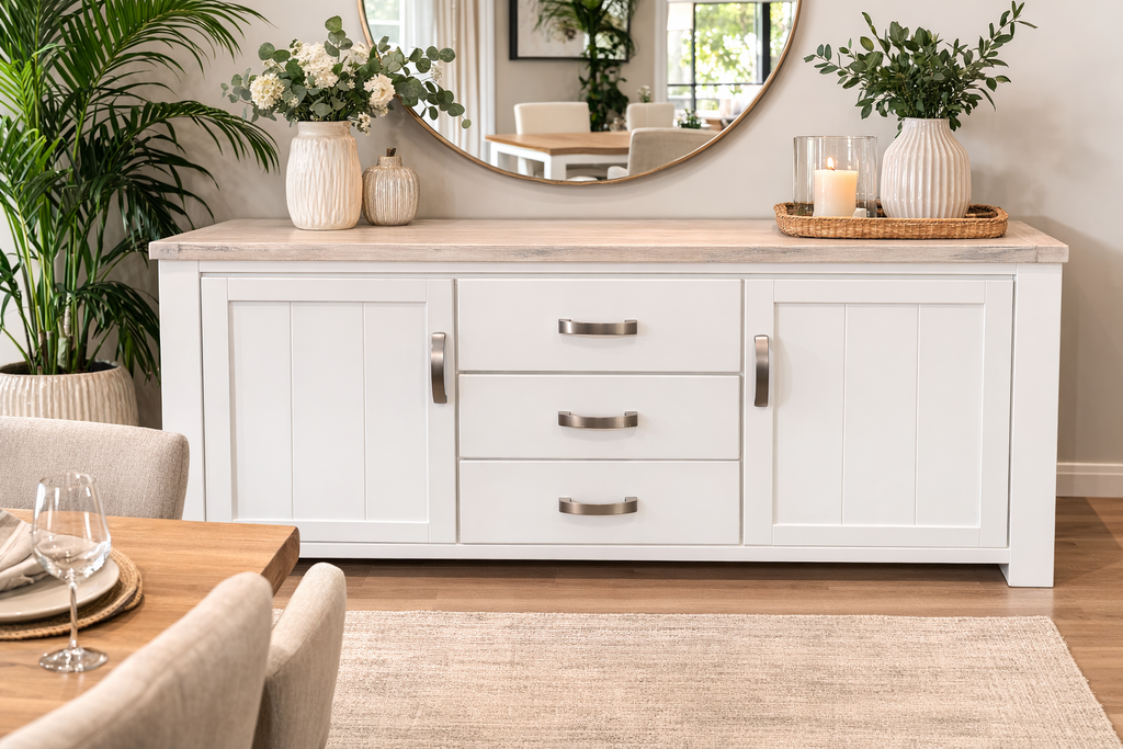 Ashland White Wash Solid Wooden Buffet - 1.8m