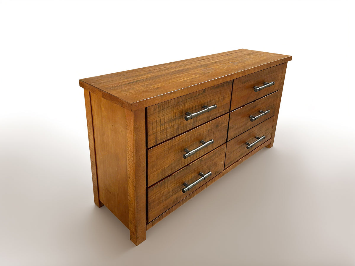 Woodgate Rustic Solid Wood 6 Drawer Dressing Table with Mirror